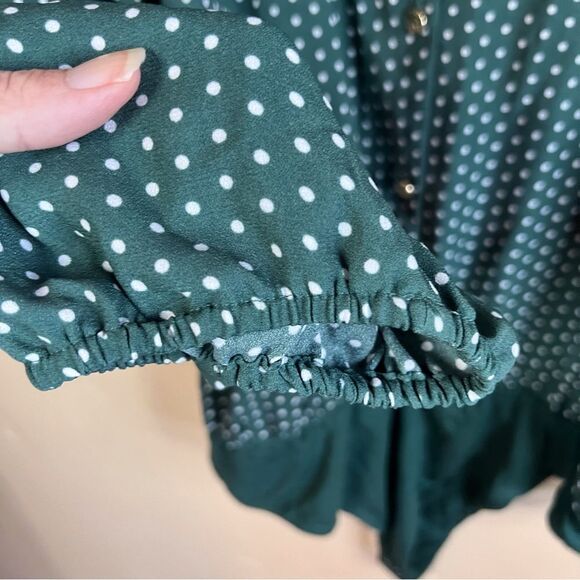 NWT‎ Draper James RSVP Womens Blouse Bodysuit Green Polka Dots Size XXL Career - Picture 6 of 7